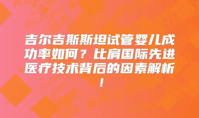 吉尔吉斯斯坦试管婴儿成功率如何?比肩国际先进医疗技术背后的因素解析!