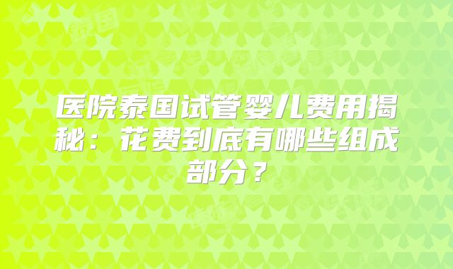 医院泰国试管婴儿费用揭秘：花费到底有哪些组成部分？
