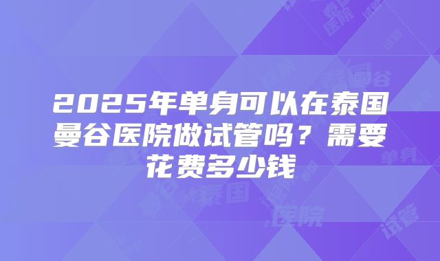2025年单身可以在泰国曼谷医院做试管吗?需要花费多少钱
