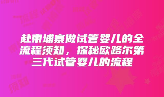 赴柬埔寨做试管婴儿的全流程须知，探秘欧路尔第三代试管婴儿的流程