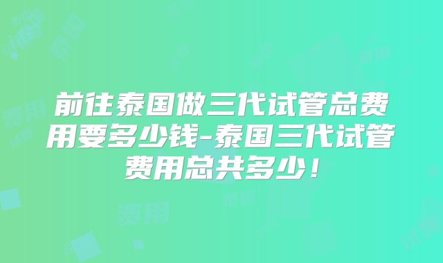 前往泰国做三代试管总费用要多少钱-泰国三代试管费用总共多少!