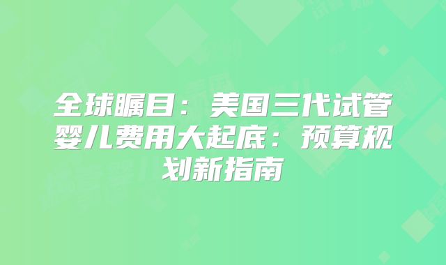全球瞩目：美国三代试管婴儿费用大起底：预算规划新指南