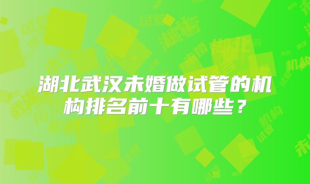 湖北武汉未婚做试管的机构排名前十有哪些？