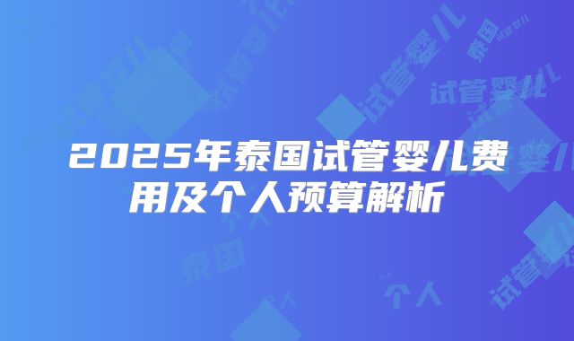 2025年泰国试管婴儿费用及个人预算解析