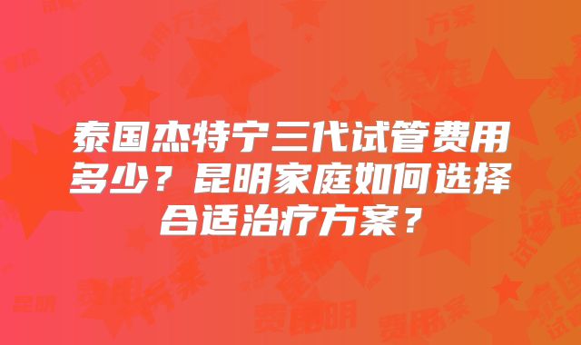 泰国杰特宁三代试管费用多少？昆明家庭如何选择合适治疗方案？