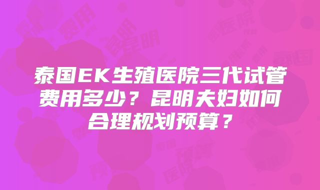 泰国EK生殖医院三代试管费用多少?昆明夫妇如何合理规划预算?