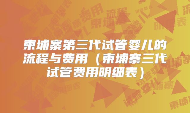 柬埔寨第三代试管婴儿的流程与费用(柬埔寨三代试管费用明细表)