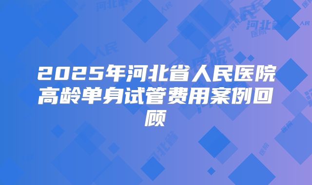 2025年河北省人民医院高龄单身试管费用案例回顾