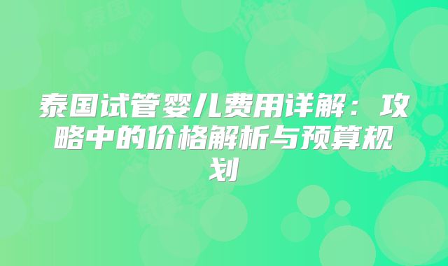 泰国试管婴儿费用详解：攻略中的价格解析与预算规划