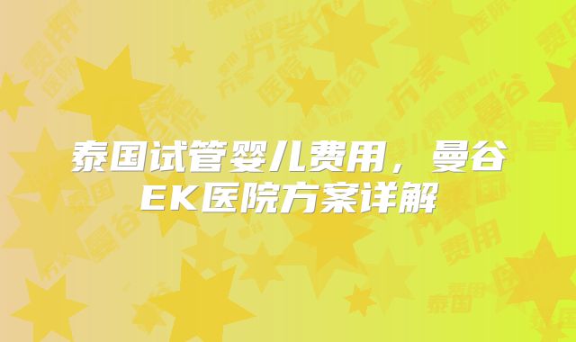 泰国试管婴儿费用，曼谷EK医院方案详解