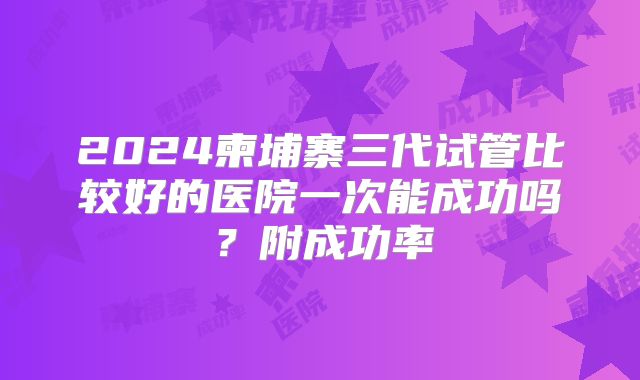 2024柬埔寨三代试管比较好的医院一次能成功吗？附成功率