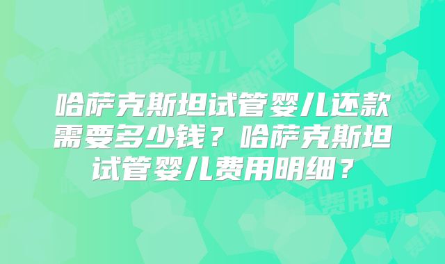 哈萨克斯坦试管婴儿还款需要多少钱？哈萨克斯坦试管婴儿费用明细？