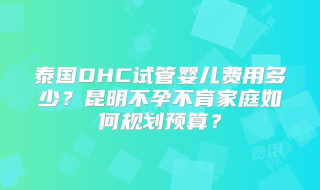泰国DHC试管婴儿费用多少？昆明不孕不育家庭如何规划预算？