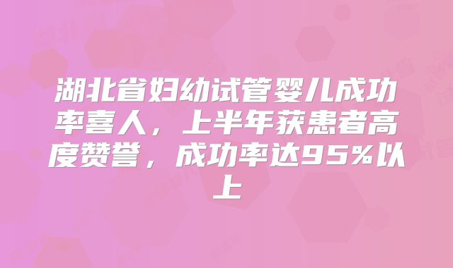 湖北省妇幼试管婴儿成功率喜人，上半年获患者高度赞誉，成功率达95%以上