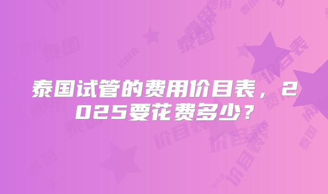 泰国试管的费用价目表,2025要花费多少?