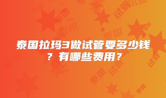 泰国拉玛3做试管要多少钱？有哪些费用？