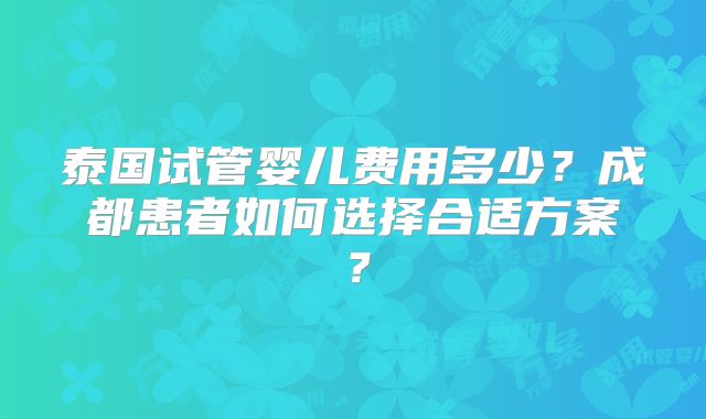 泰国试管婴儿费用多少？成都患者如何选择合适方案？