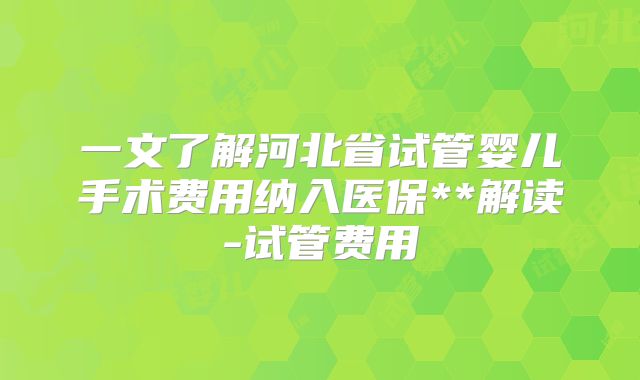 一文了解河北省试管婴儿手术费用纳入医保**解读-试管费用