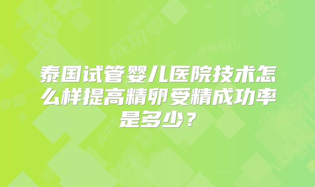 泰国试管婴儿医院技术怎么样提高精卵受精成功率是多少？