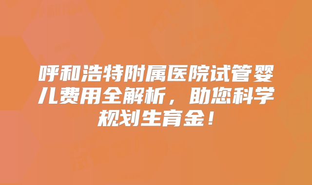 呼和浩特附属医院试管婴儿费用全解析，助您科学规划生育金！