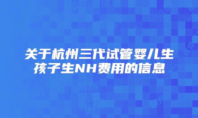 关于杭州三代试管婴儿生孩子生NH费用的信息