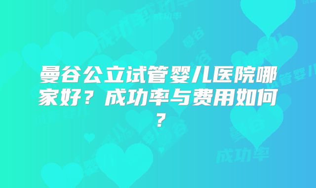 曼谷公立试管婴儿医院哪家好？成功率与费用如何？