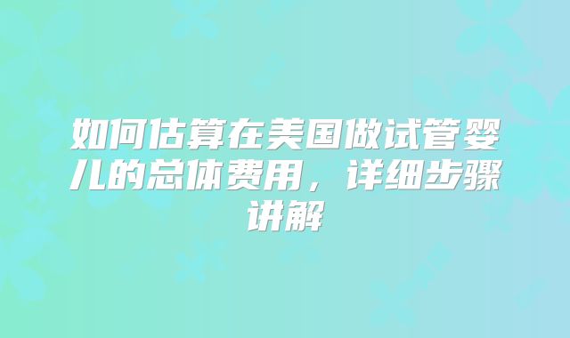 如何估算在美国做试管婴儿的总体费用，详细步骤讲解