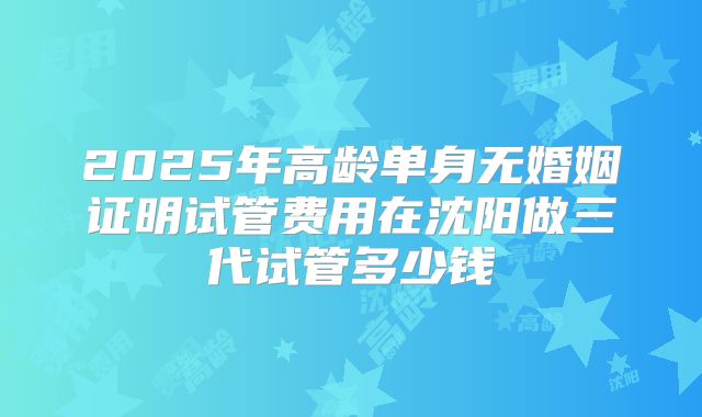2025年高龄单身无婚姻证明试管费用在沈阳做三代试管多少钱