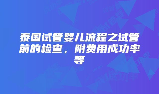 泰国试管婴儿流程之试管前的检查,附费用成功率等
