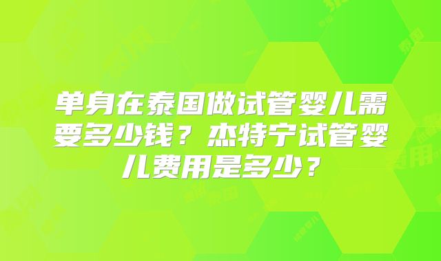 单身在泰国做试管婴儿需要多少钱?杰特宁试管婴儿费用是多少?