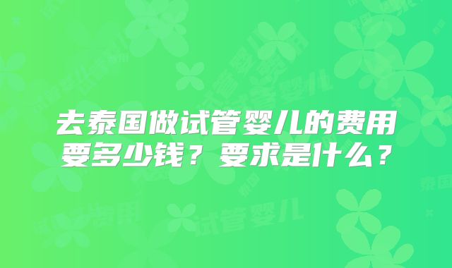 去泰国做试管婴儿的费用要多少钱?要求是什么?