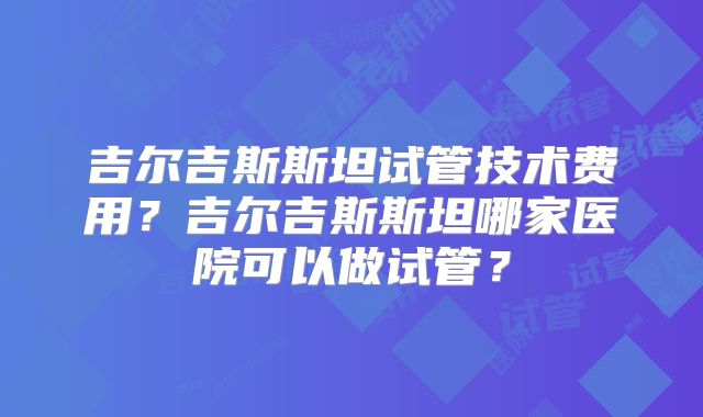 吉尔吉斯斯坦试管技术费用?吉尔吉斯斯坦哪家医院可以做试管?