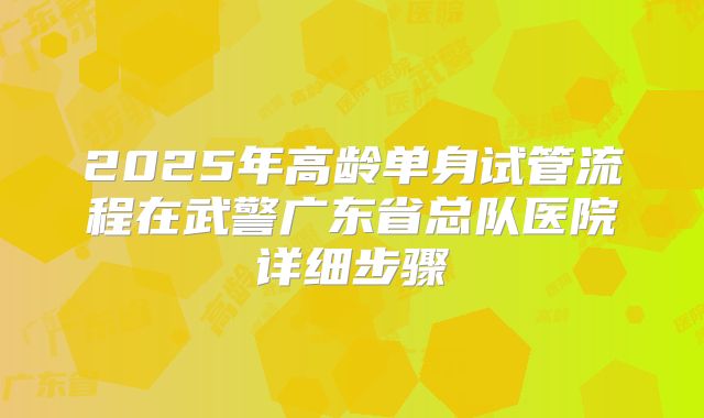 2025年高龄单身试管流程在武警广东省总队医院详细步骤