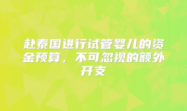 赴泰国进行试管婴儿的资金预算,不可忽视的额外开支