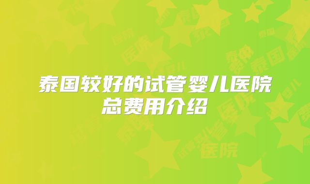泰国较好的试管婴儿医院总费用介绍