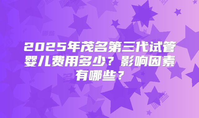 2025年茂名第三代试管婴儿费用多少?影响因素有哪些?