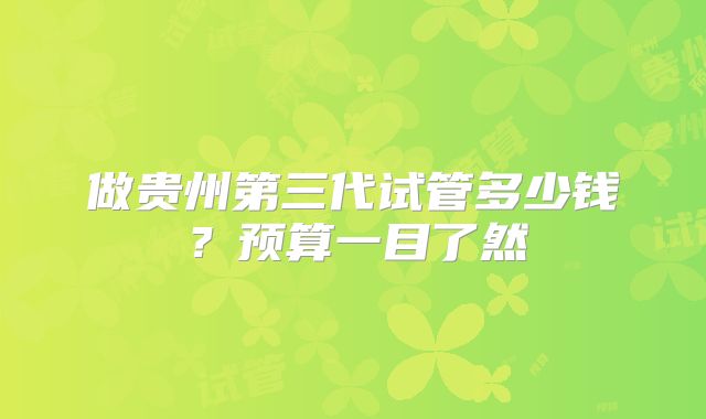 做贵州第三代试管多少钱？预算一目了然