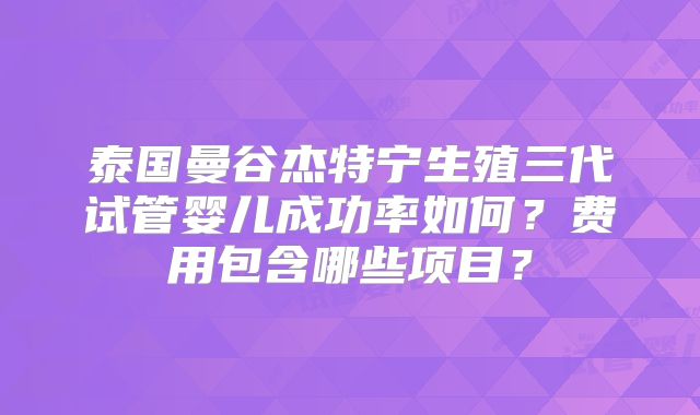 泰国曼谷杰特宁生殖三代试管婴儿成功率如何?费用包含哪些项目?