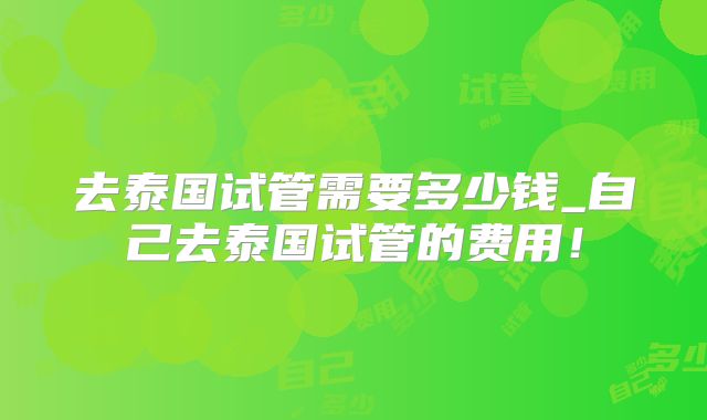 去泰国试管需要多少钱_自己去泰国试管的费用!