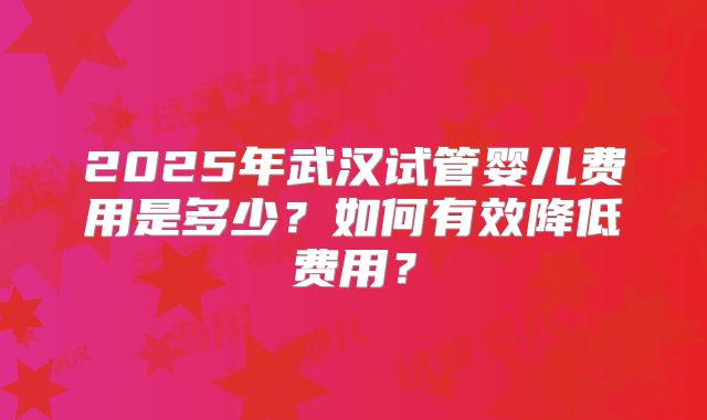 2025年武汉试管婴儿费用是多少？如何有效降低费用？