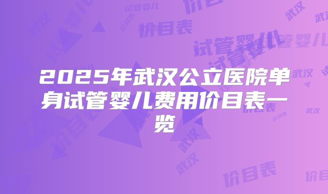 2025年武汉公立医院单身试管婴儿费用价目表一览