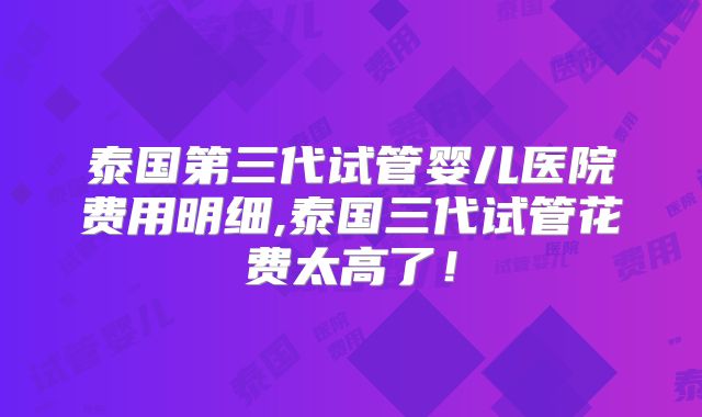 泰国第三代试管婴儿医院费用明细,泰国三代试管花费太高了!