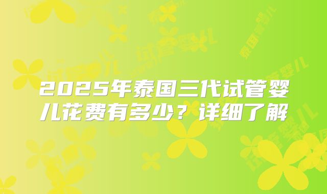 2025年泰国三代试管婴儿花费有多少？详细了解