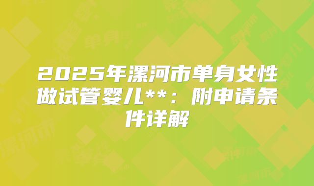 2025年漯河市单身女性做试管婴儿**:附申请条件详解