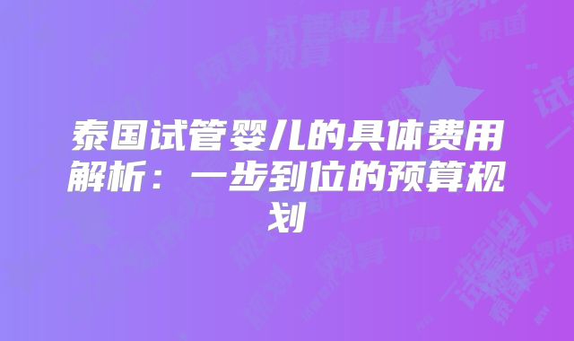 泰国试管婴儿的具体费用解析:一步到位的预算规划