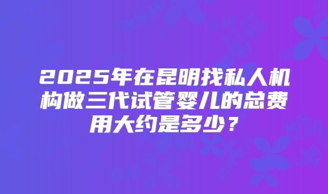 2025年在昆明找私人机构做三代试管婴儿的总费用大约是多少？