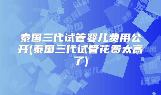 泰国三代试管婴儿费用公开(泰国三代试管花费太高了)