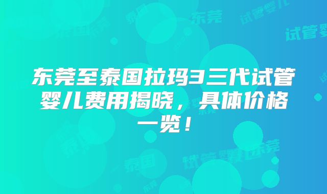 东莞至泰国拉玛3三代试管婴儿费用揭晓,具体价格一览!