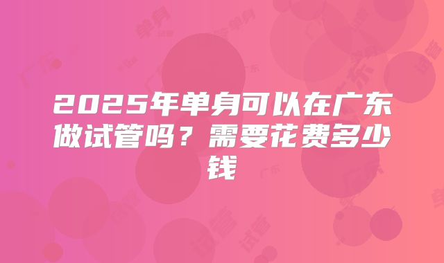 2025年单身可以在广东做试管吗？需要花费多少钱