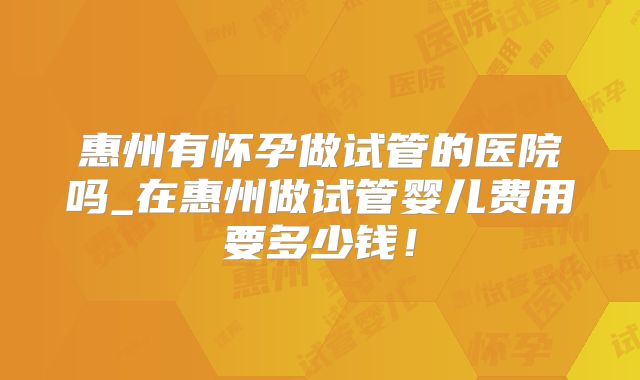 惠州有怀孕做试管的医院吗_在惠州做试管婴儿费用要多少钱!